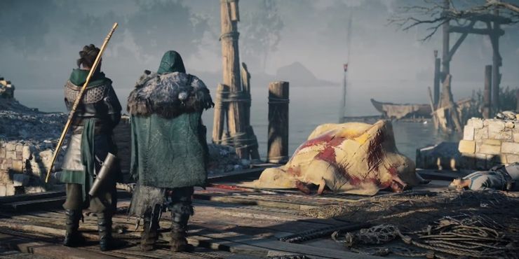 Assassins Creed Valhalla разговаривает с Эрке в доках с телами, лунден